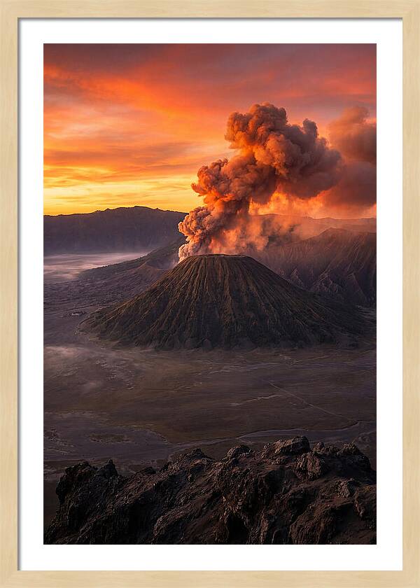 Mount Bromo Erupting At Sunrise
