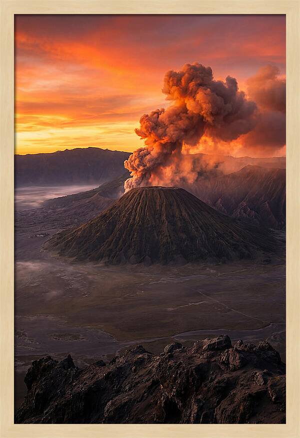 Mount Bromo Erupting At Sunrise
