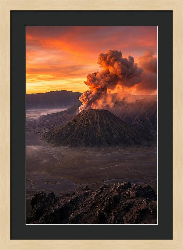 Mount Bromo Erupting At Sunrise