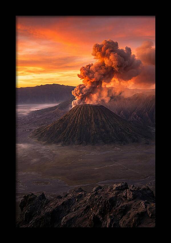 Mount Bromo Erupting At Sunrise