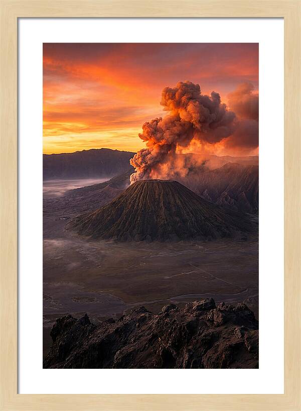 Mount Bromo Erupting At Sunrise