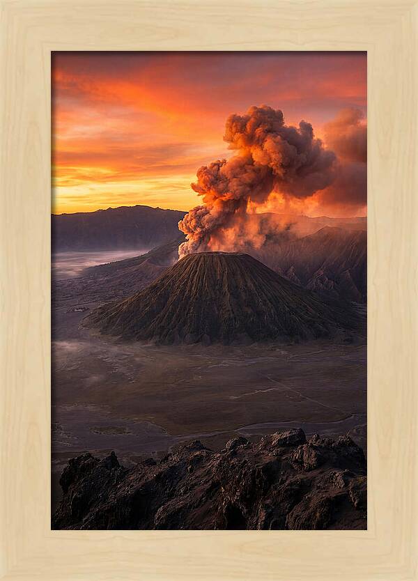 Mount Bromo Erupting At Sunrise
