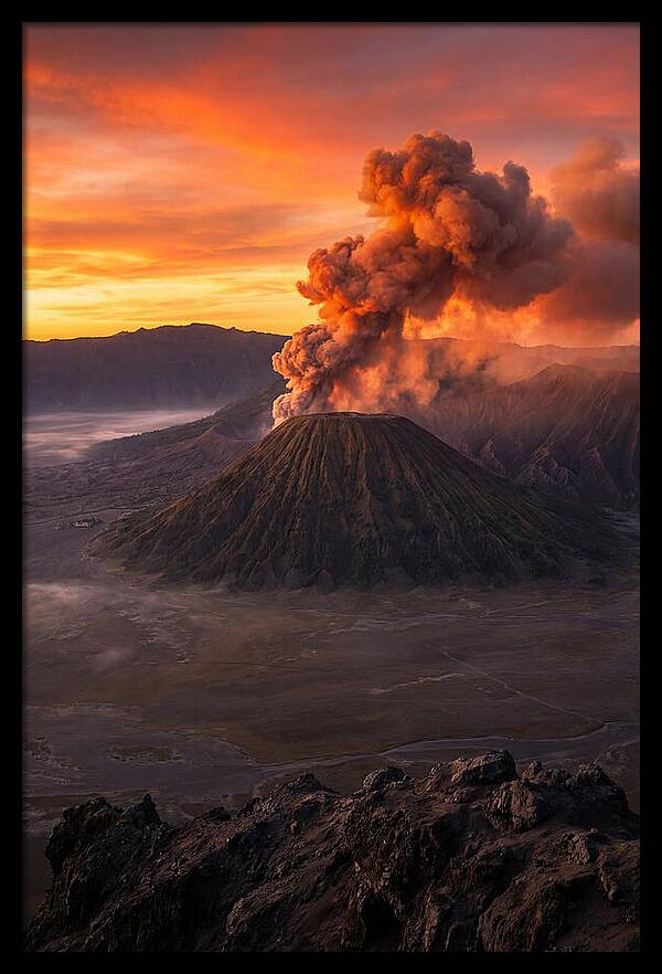 Mount Bromo Erupting At Sunrise