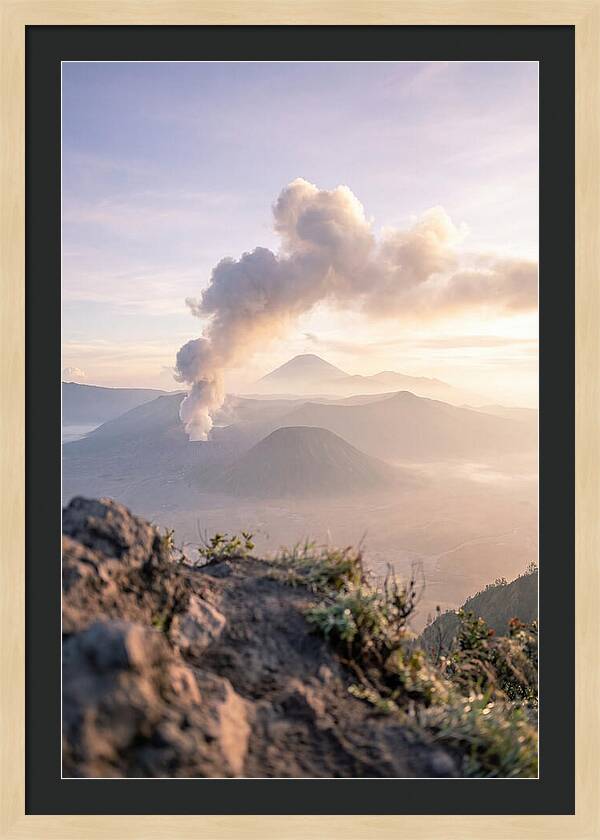 Mount Bromo Erupting At Sunrise