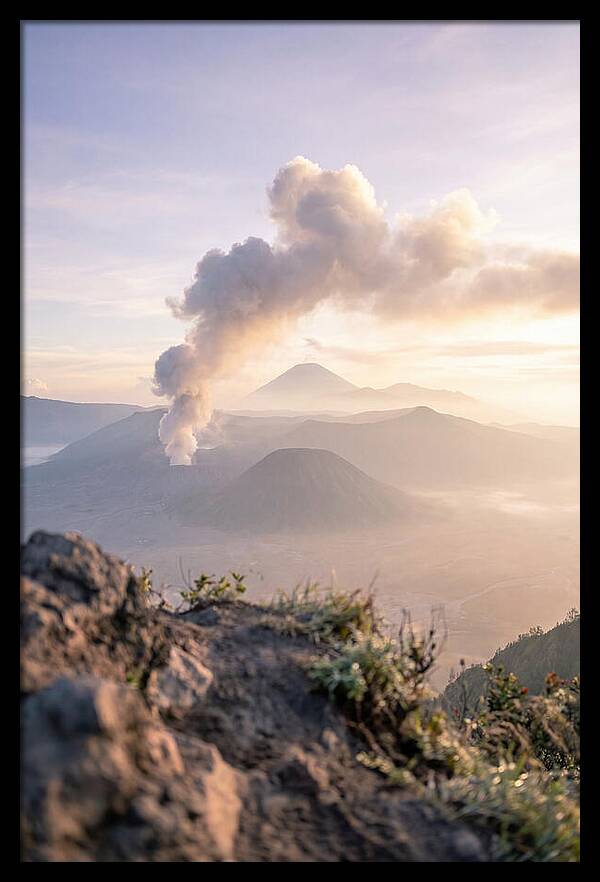 Mount Bromo Erupting At Sunrise