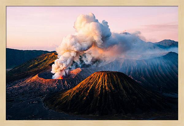 Mount Bromo Eruption At Sunrise