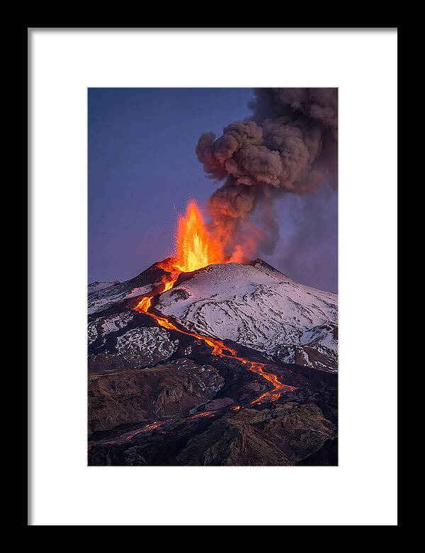 Mount Etna Erupting At Twilight