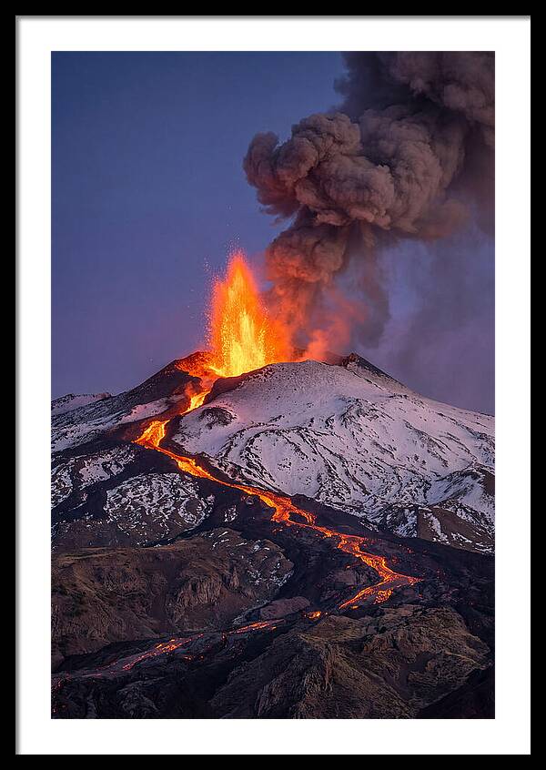Mount Etna Erupting At Twilight