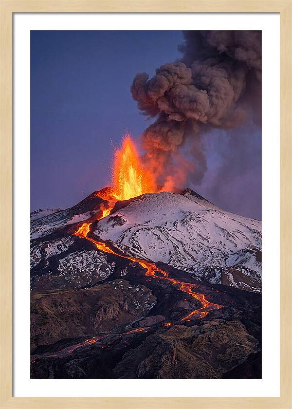 Mount Etna Erupting At Twilight