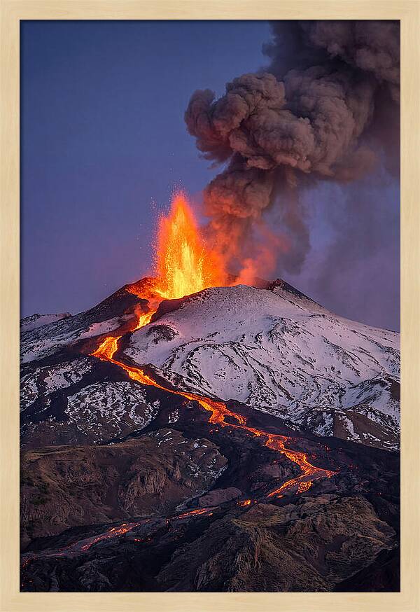 Mount Etna Erupting At Twilight