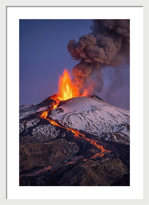 Mount Etna Erupting At Twilight