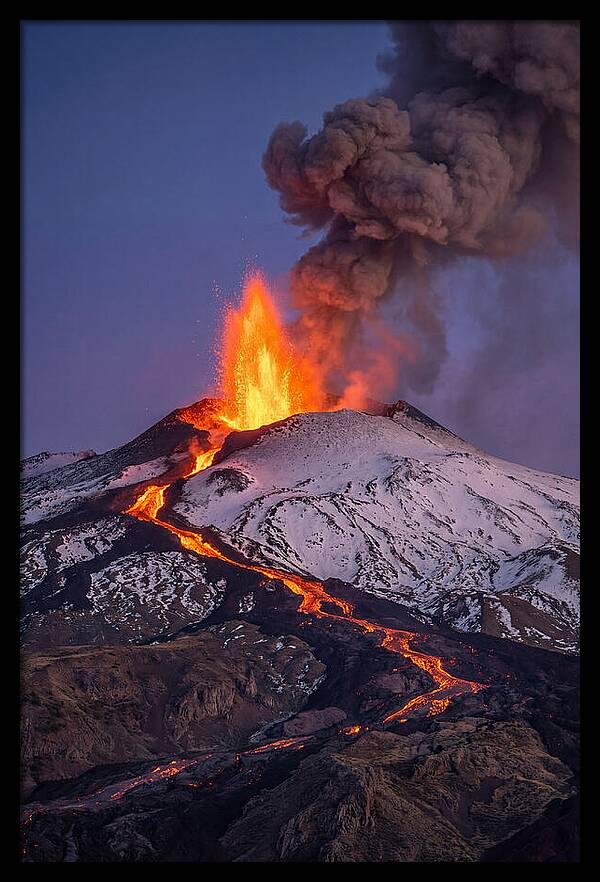 Mount Etna Erupting At Twilight