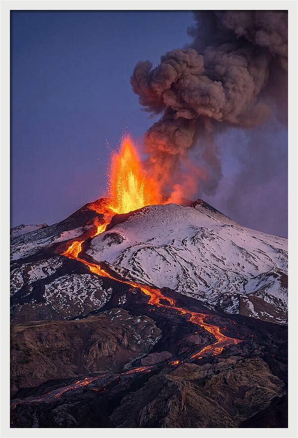 Mount Etna Erupting At Twilight