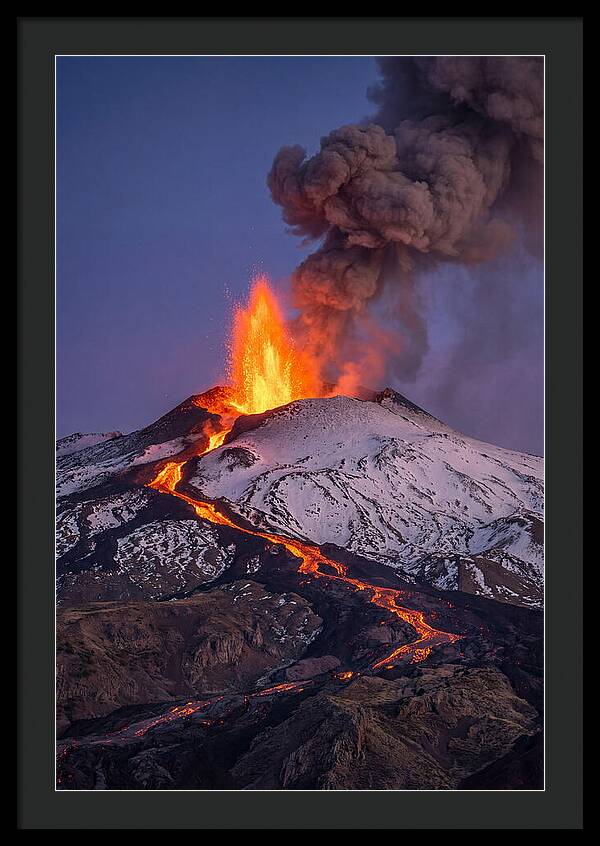 Mount Etna Erupting At Twilight
