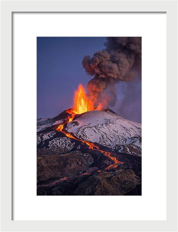Mount Etna Erupting At Twilight