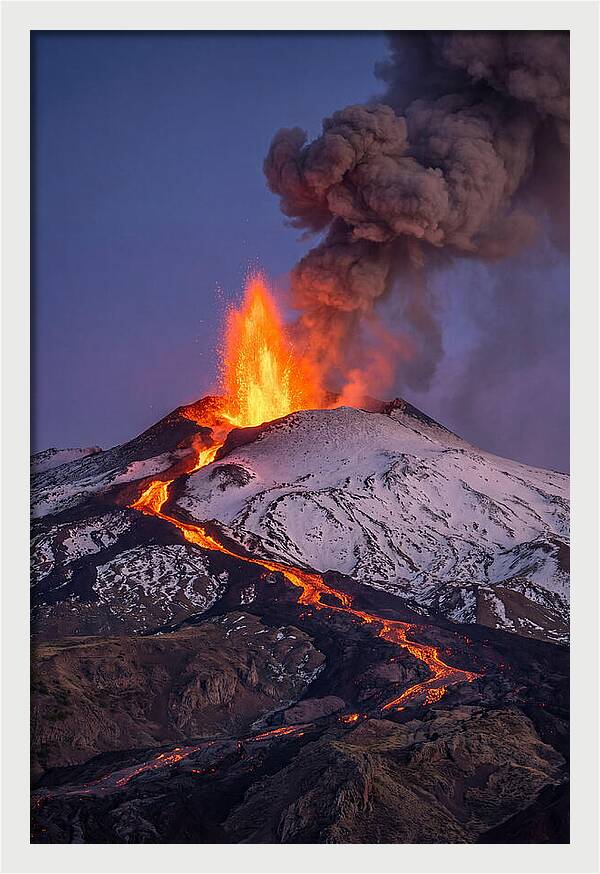 Mount Etna Erupting At Twilight