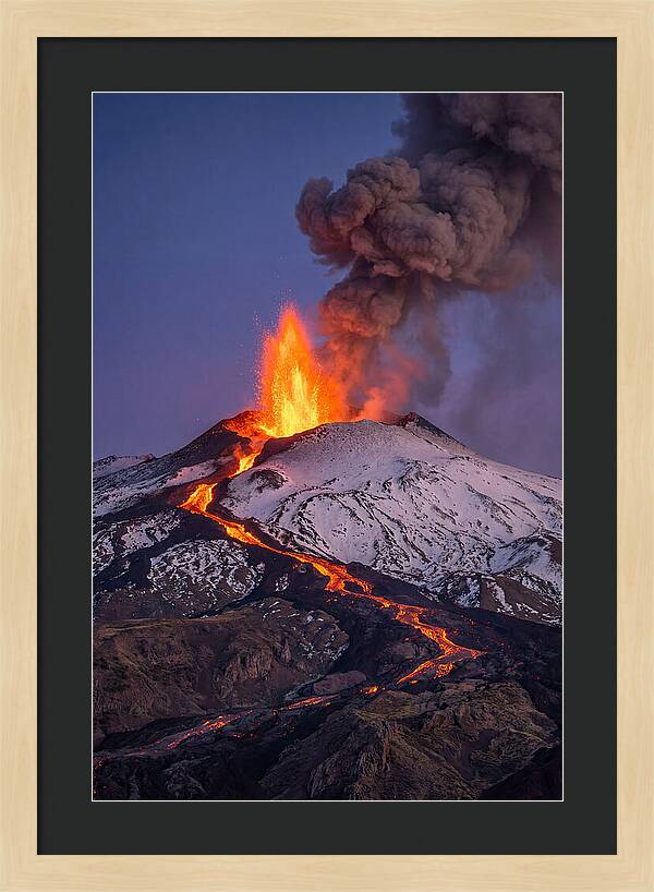 Mount Etna Erupting At Twilight