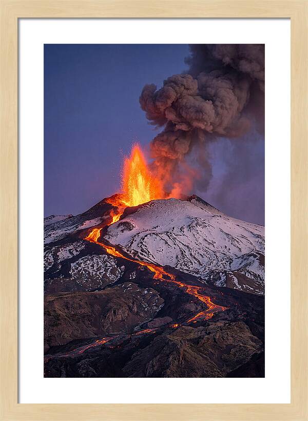 Mount Etna Erupting At Twilight