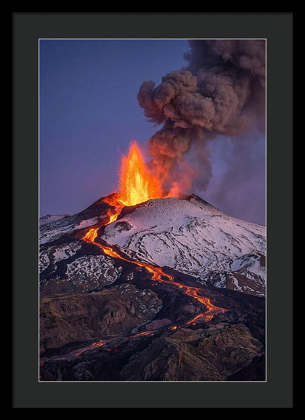 Mount Etna Erupting At Twilight