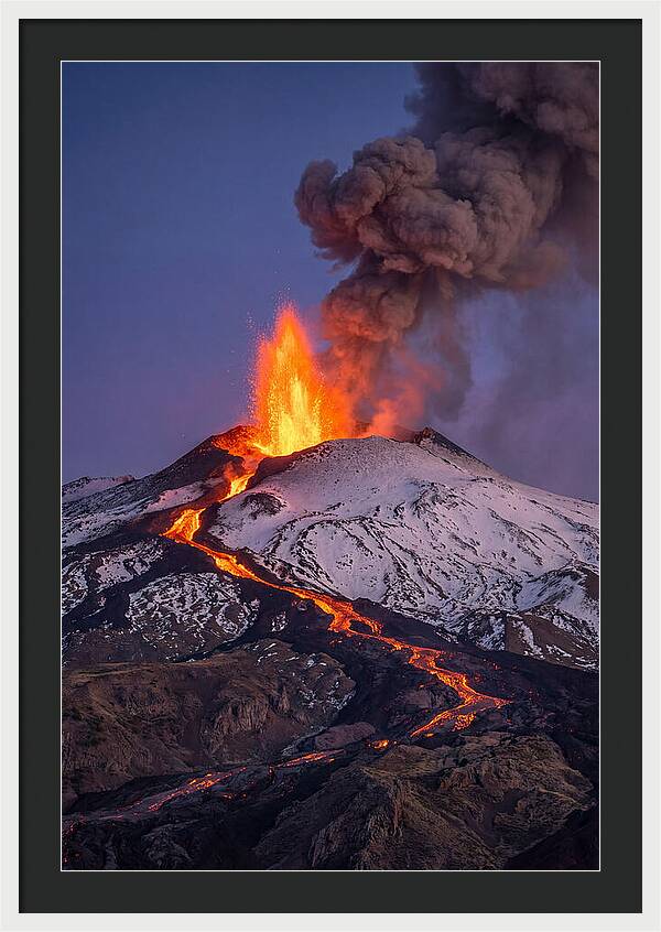 Mount Etna Erupting At Twilight