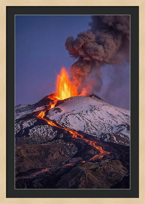 Mount Etna Erupting At Twilight