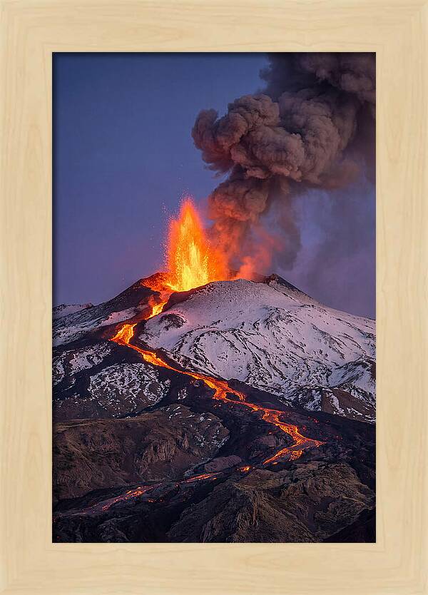 Mount Etna Erupting At Twilight