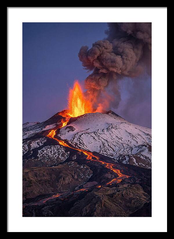 Mount Etna Erupting At Twilight