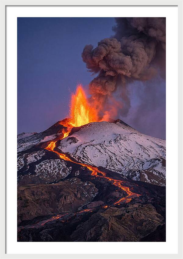 Mount Etna Erupting At Twilight