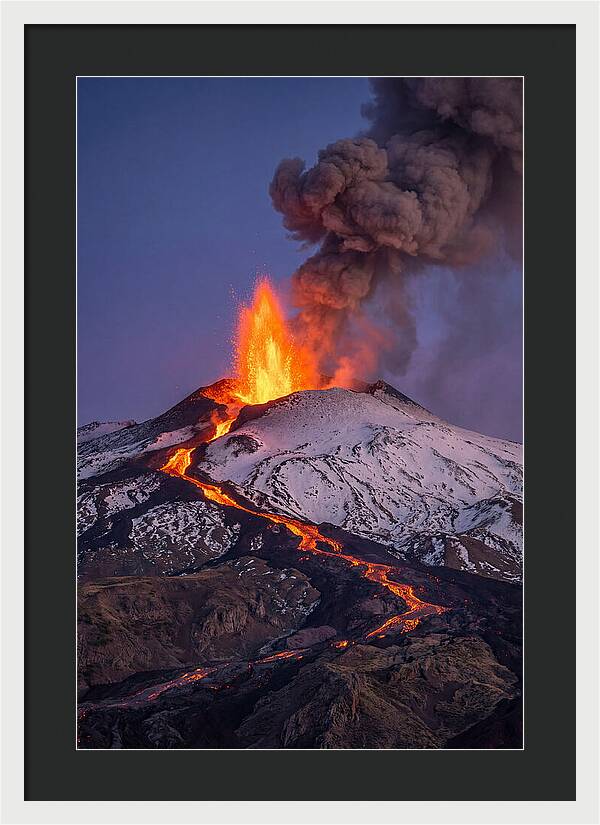 Mount Etna Erupting At Twilight