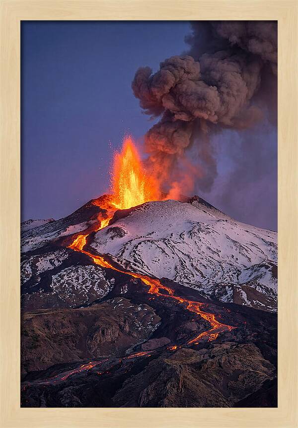 Mount Etna Erupting At Twilight