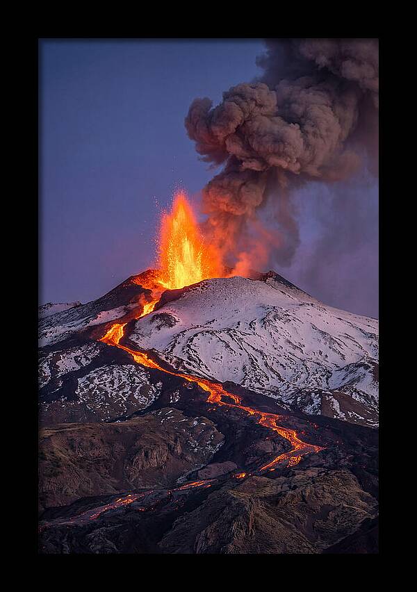 Mount Etna Erupting At Twilight