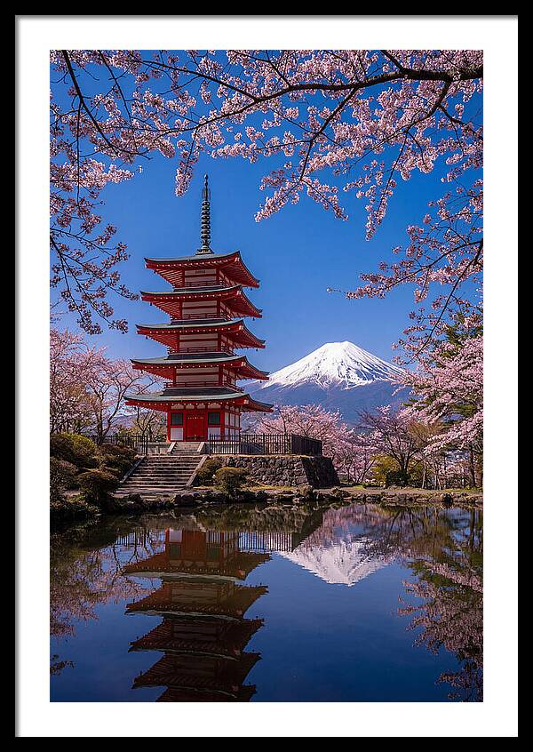 Mount Fuji Reflected In Chureito Pagoda