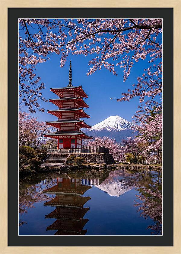 Mount Fuji Reflected In Chureito Pagoda