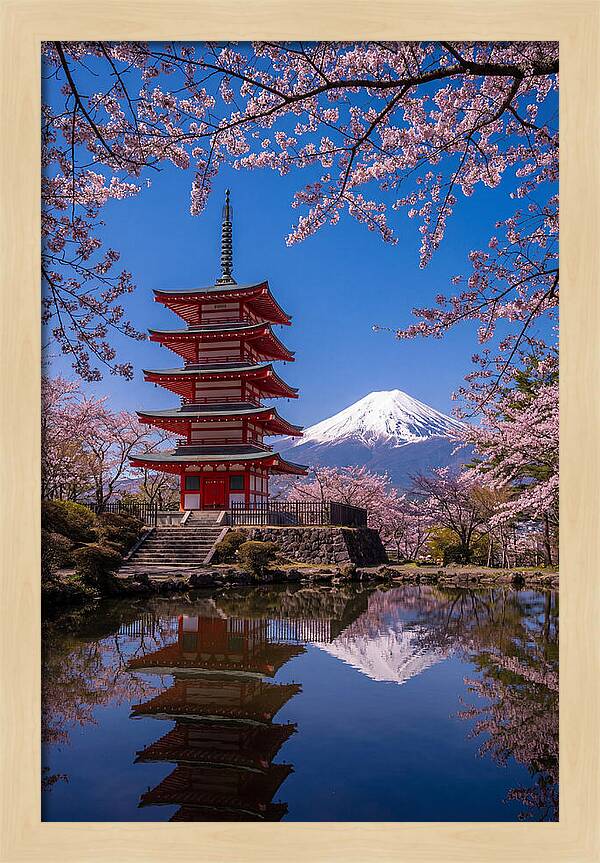 Mount Fuji Reflected In Chureito Pagoda