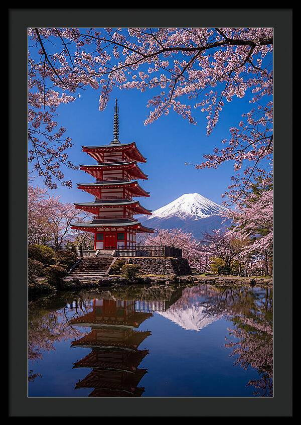 Mount Fuji Reflected In Chureito Pagoda
