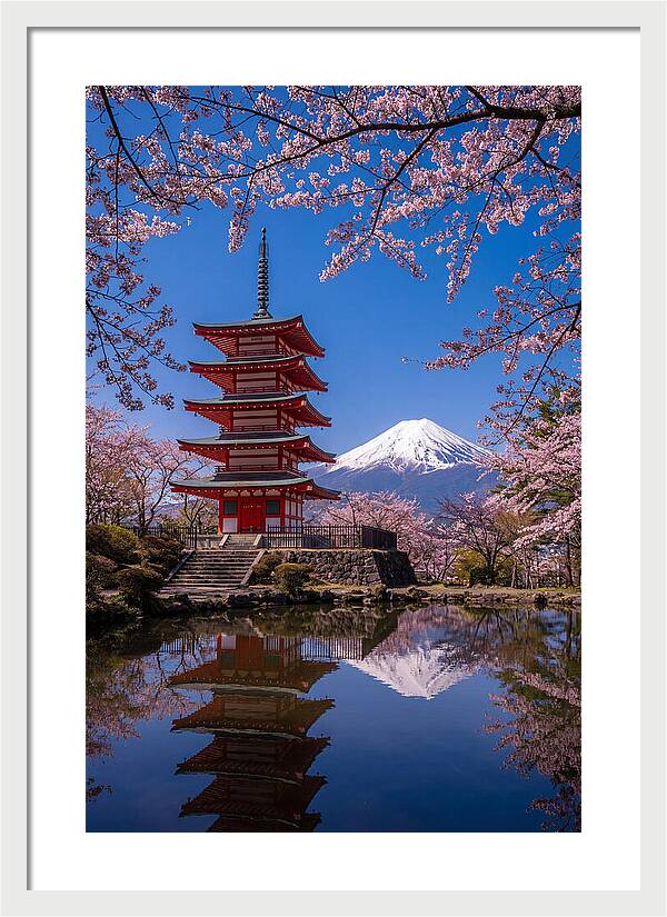 Mount Fuji Reflected In Chureito Pagoda