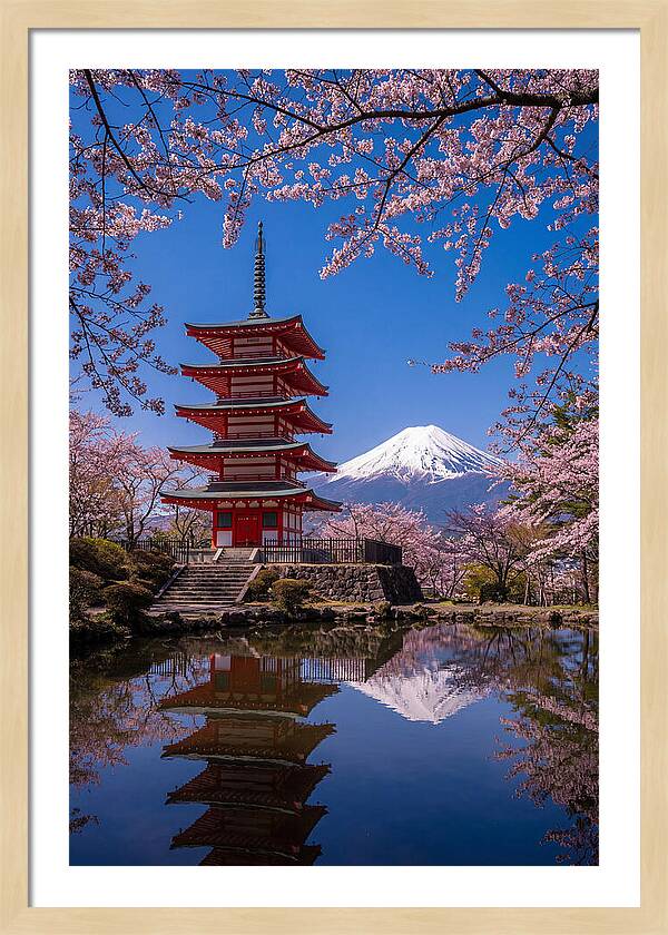 Mount Fuji Reflected In Chureito Pagoda