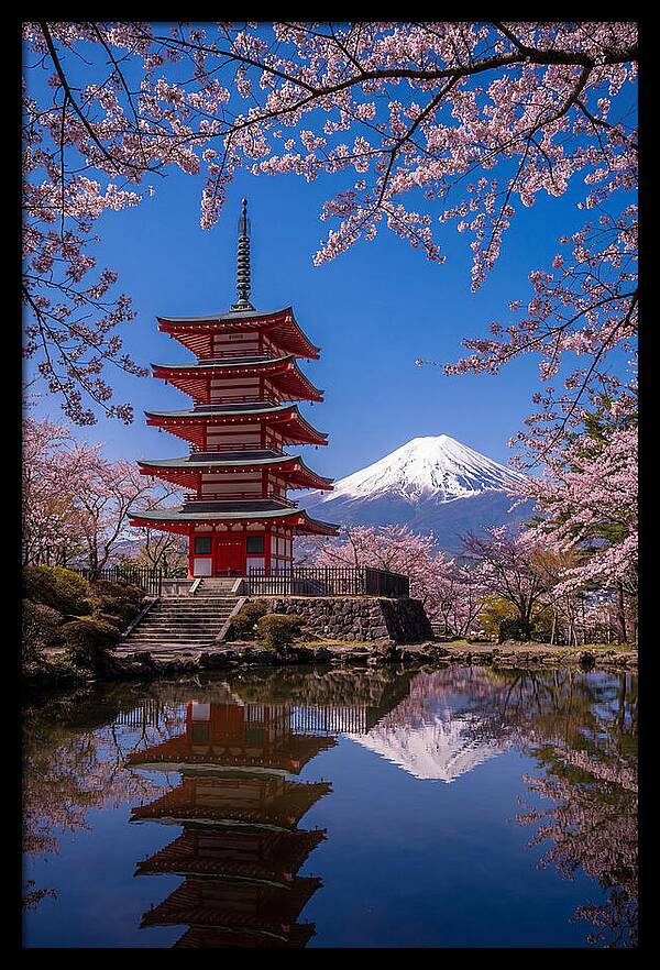 Mount Fuji Reflected In Chureito Pagoda