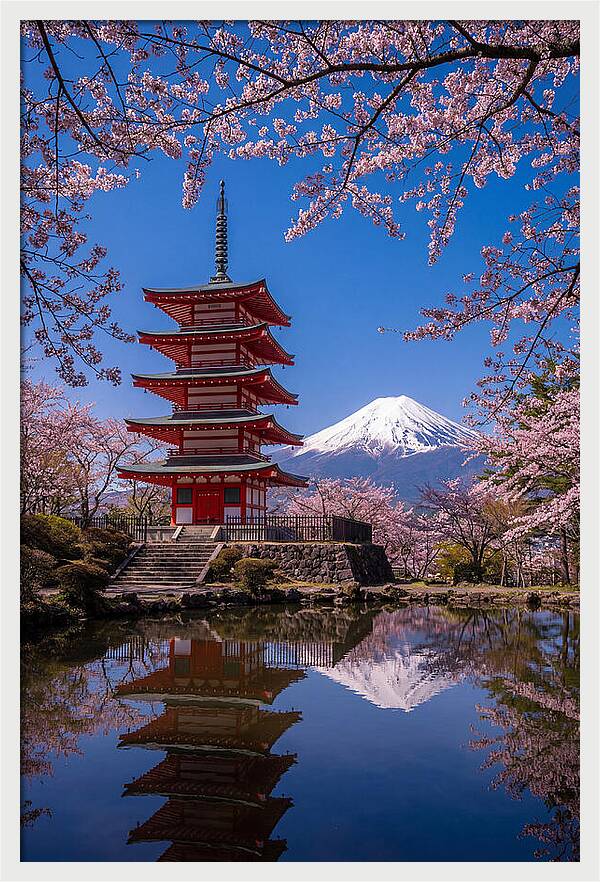 Mount Fuji Reflected In Chureito Pagoda