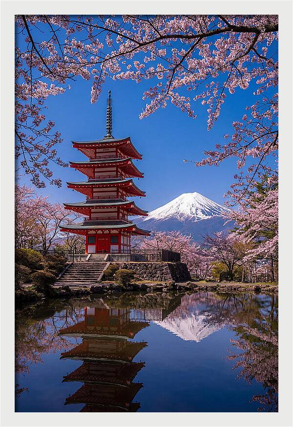 Mount Fuji Reflected In Chureito Pagoda
