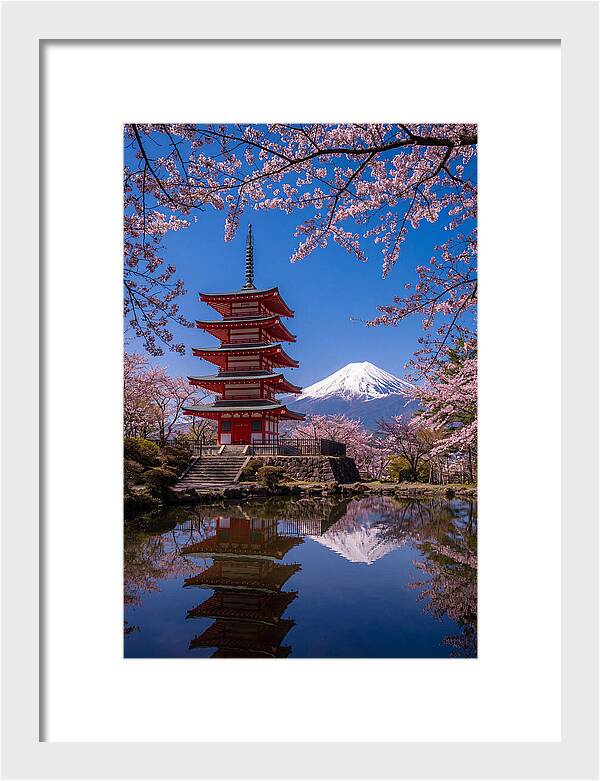 Mount Fuji Reflected In Chureito Pagoda