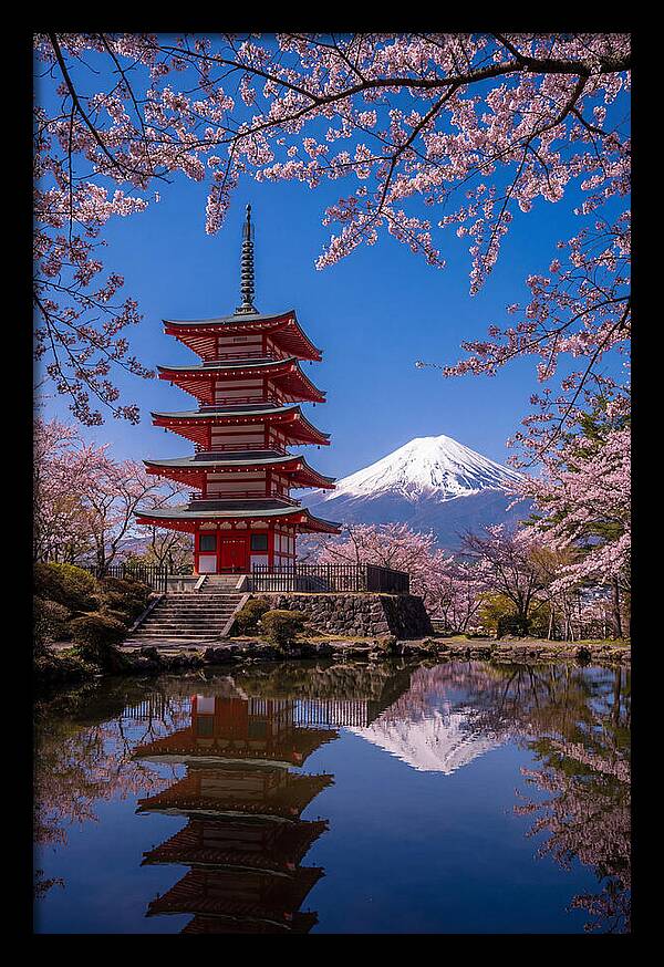 Mount Fuji Reflected In Chureito Pagoda