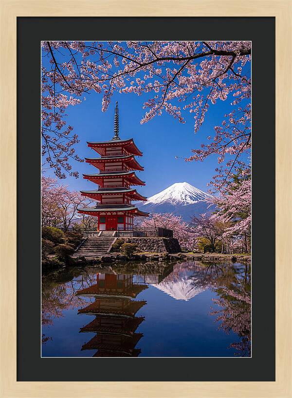 Mount Fuji Reflected In Chureito Pagoda