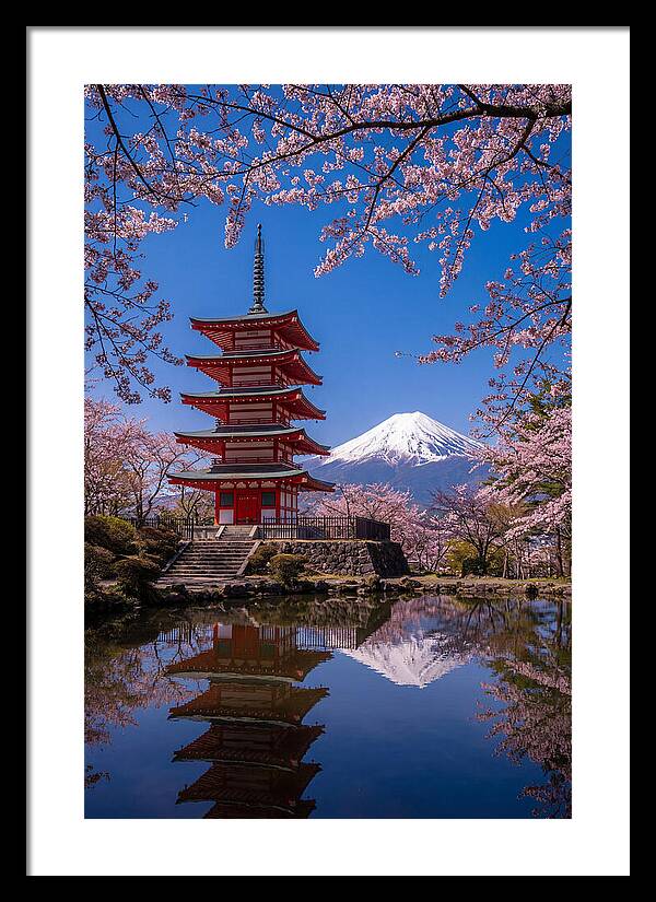 Mount Fuji Reflected In Chureito Pagoda