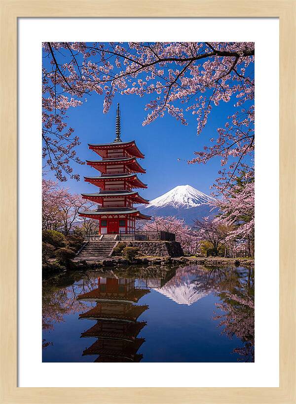 Mount Fuji Reflected In Chureito Pagoda