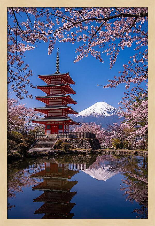 Mount Fuji Reflected In Chureito Pagoda