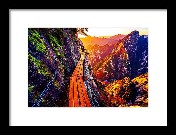 Mount Hua Plank Walk At Sunset