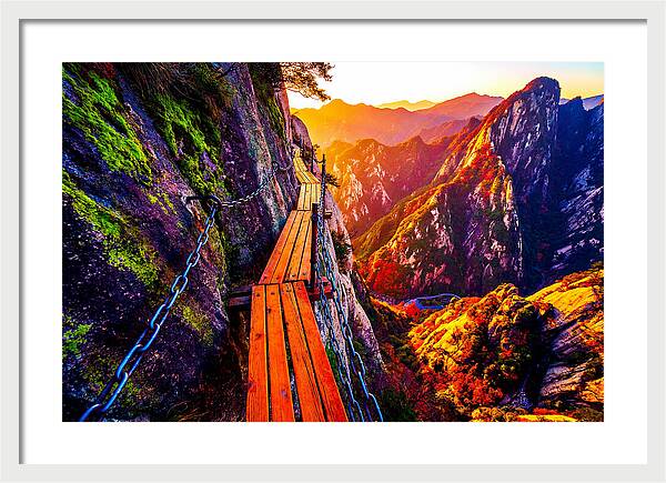 Mount Hua Plank Walk At Sunset