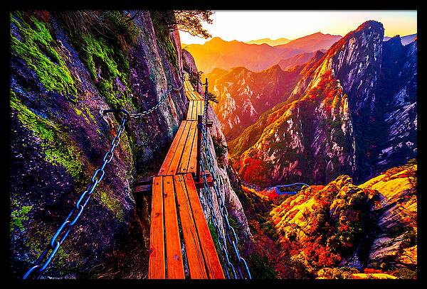 Mount Hua Plank Walk At Sunset