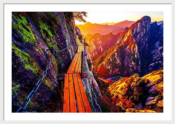 Mount Hua Plank Walk At Sunset